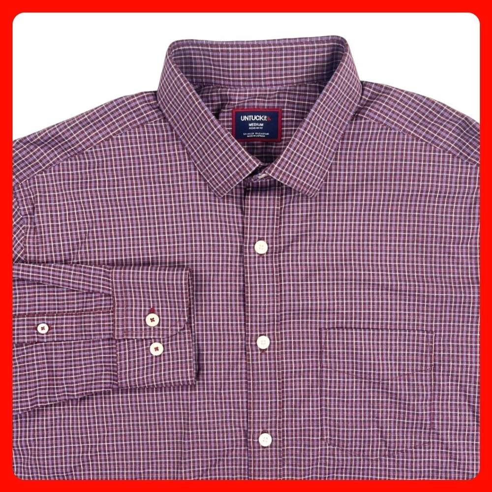 UNTUCKit Apremont Shirt Men's‎ MEDIUM Red Purple Nylon Stretch Performance Check